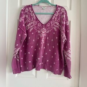 Sundance Catalog Bandanna sweater. Paisley print. Pink. GUC! Size Medium.
